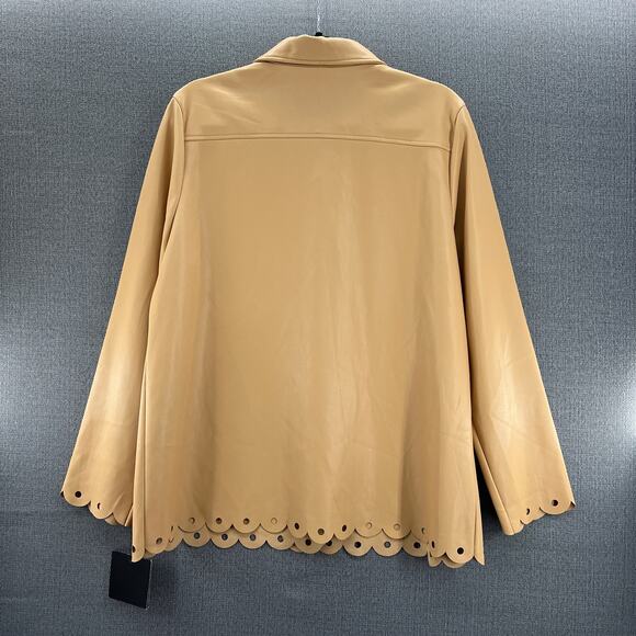 Marc New York Women's Faux Leather Cut Out Design Raw Edge Beige Jacket Size L - Picture 10 of 13